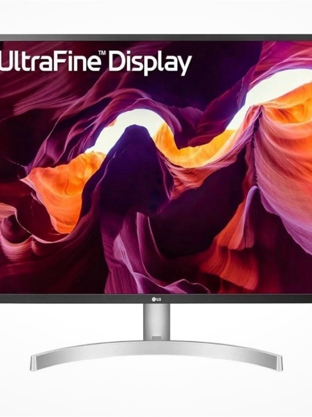 LG White Monitor with Silver Curved Stand